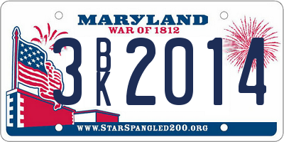 MD license plate 3BK2014