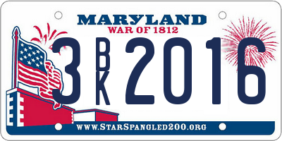 MD license plate 3BK2016