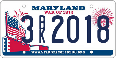 MD license plate 3BK2018