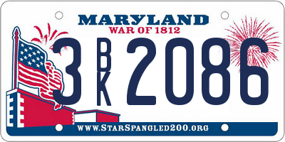 MD license plate 3BK2086