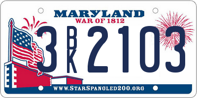 MD license plate 3BK2103