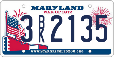 MD license plate 3BK2135