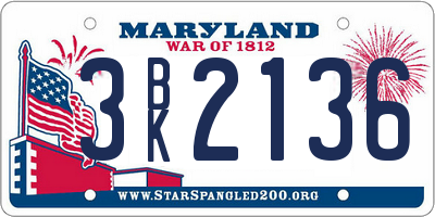 MD license plate 3BK2136