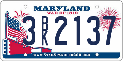 MD license plate 3BK2137