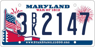 MD license plate 3BK2147