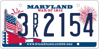 MD license plate 3BK2154
