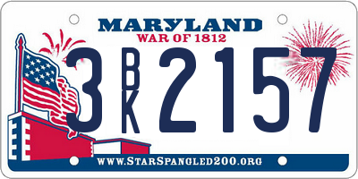 MD license plate 3BK2157