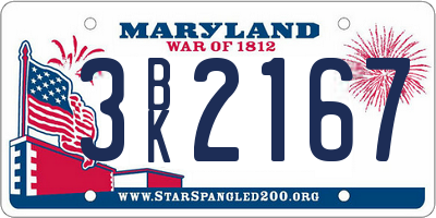 MD license plate 3BK2167
