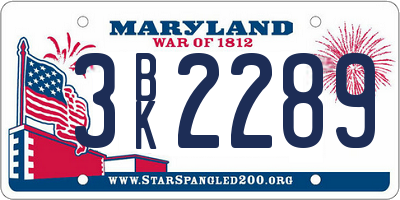 MD license plate 3BK2289