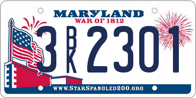 MD license plate 3BK2301