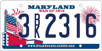 MD license plate 3BK2316