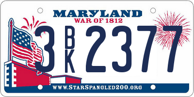 MD license plate 3BK2377