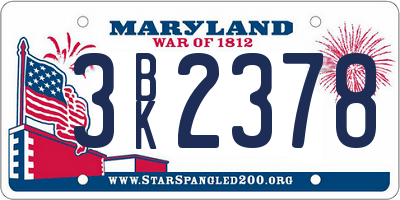 MD license plate 3BK2378