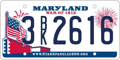 MD license plate 3BK2616