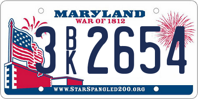 MD license plate 3BK2654