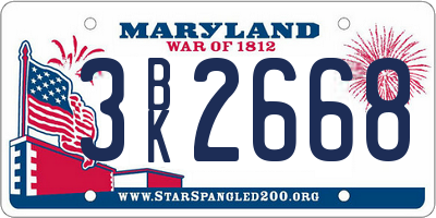 MD license plate 3BK2668