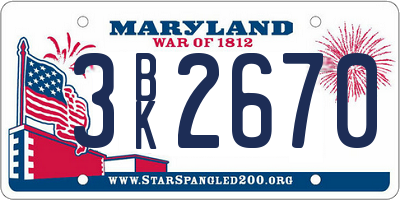MD license plate 3BK2670