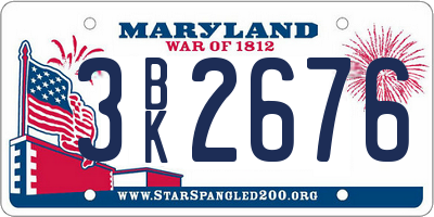 MD license plate 3BK2676