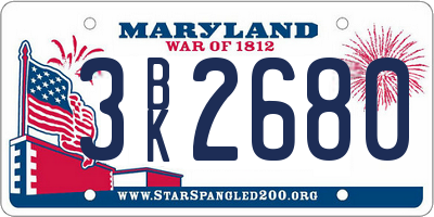 MD license plate 3BK2680
