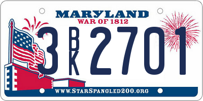 MD license plate 3BK2701