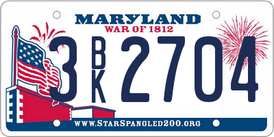 MD license plate 3BK2704