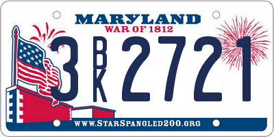 MD license plate 3BK2721