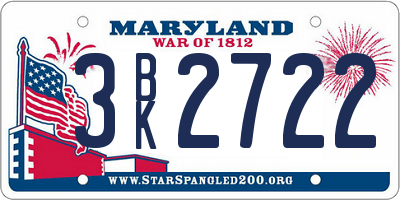 MD license plate 3BK2722