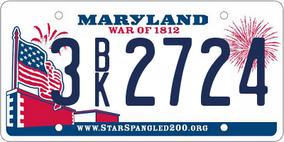 MD license plate 3BK2724