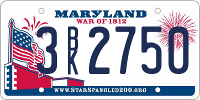 MD license plate 3BK2750