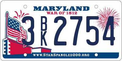 MD license plate 3BK2754
