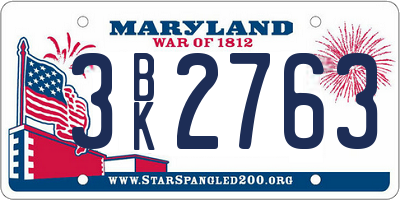 MD license plate 3BK2763