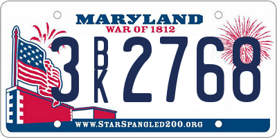 MD license plate 3BK2768