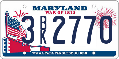MD license plate 3BK2770