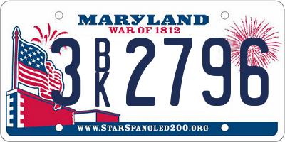 MD license plate 3BK2796
