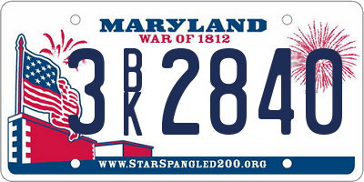 MD license plate 3BK2840