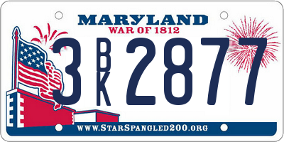 MD license plate 3BK2877