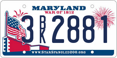 MD license plate 3BK2881
