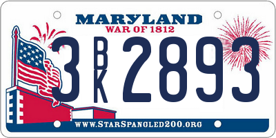 MD license plate 3BK2893