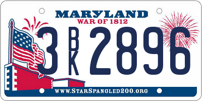 MD license plate 3BK2896