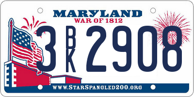 MD license plate 3BK2908