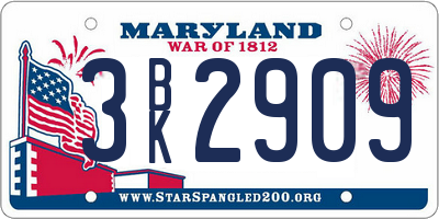 MD license plate 3BK2909