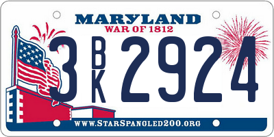 MD license plate 3BK2924