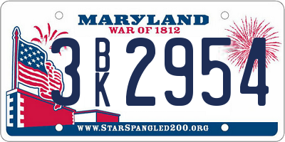 MD license plate 3BK2954