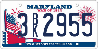 MD license plate 3BK2955