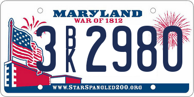 MD license plate 3BK2980
