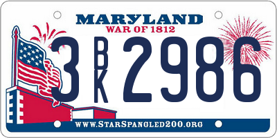 MD license plate 3BK2986