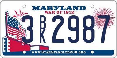 MD license plate 3BK2987