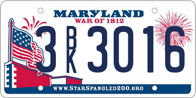 MD license plate 3BK3016