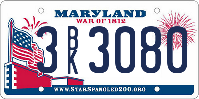 MD license plate 3BK3080