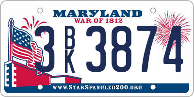 MD license plate 3BK3874